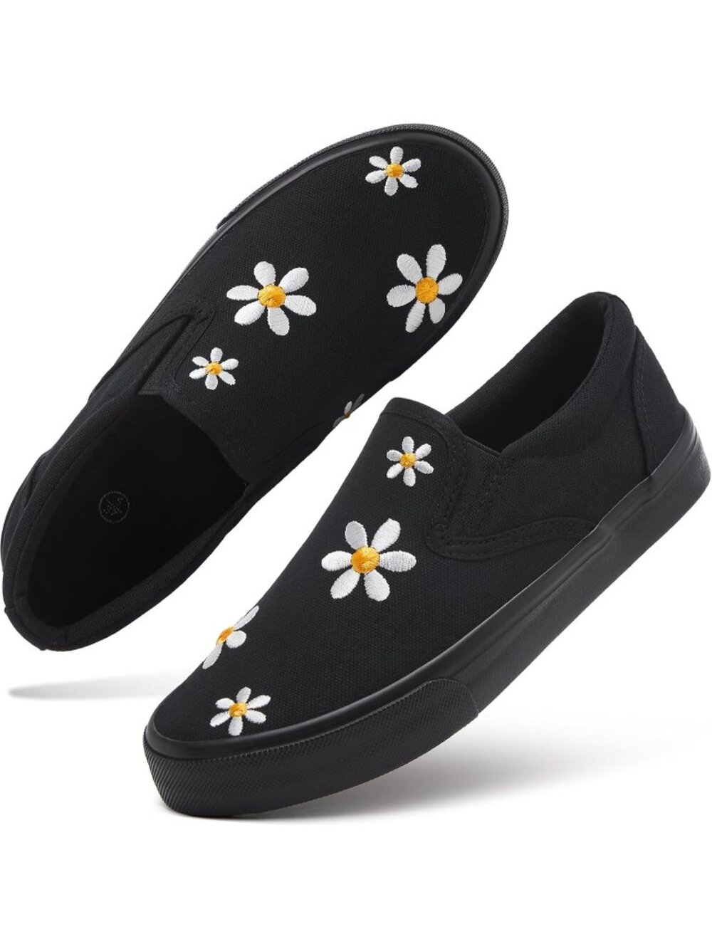Women's Full Black White Comfortable Low Top Canvas Slip on Loafer Sneaker Shoes